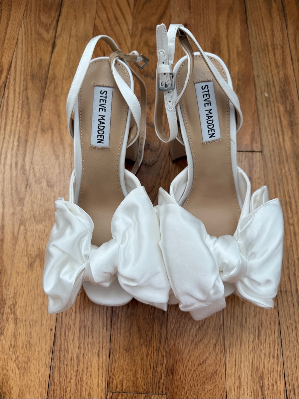 Steve Madden White Satin Bow Slingback Heels